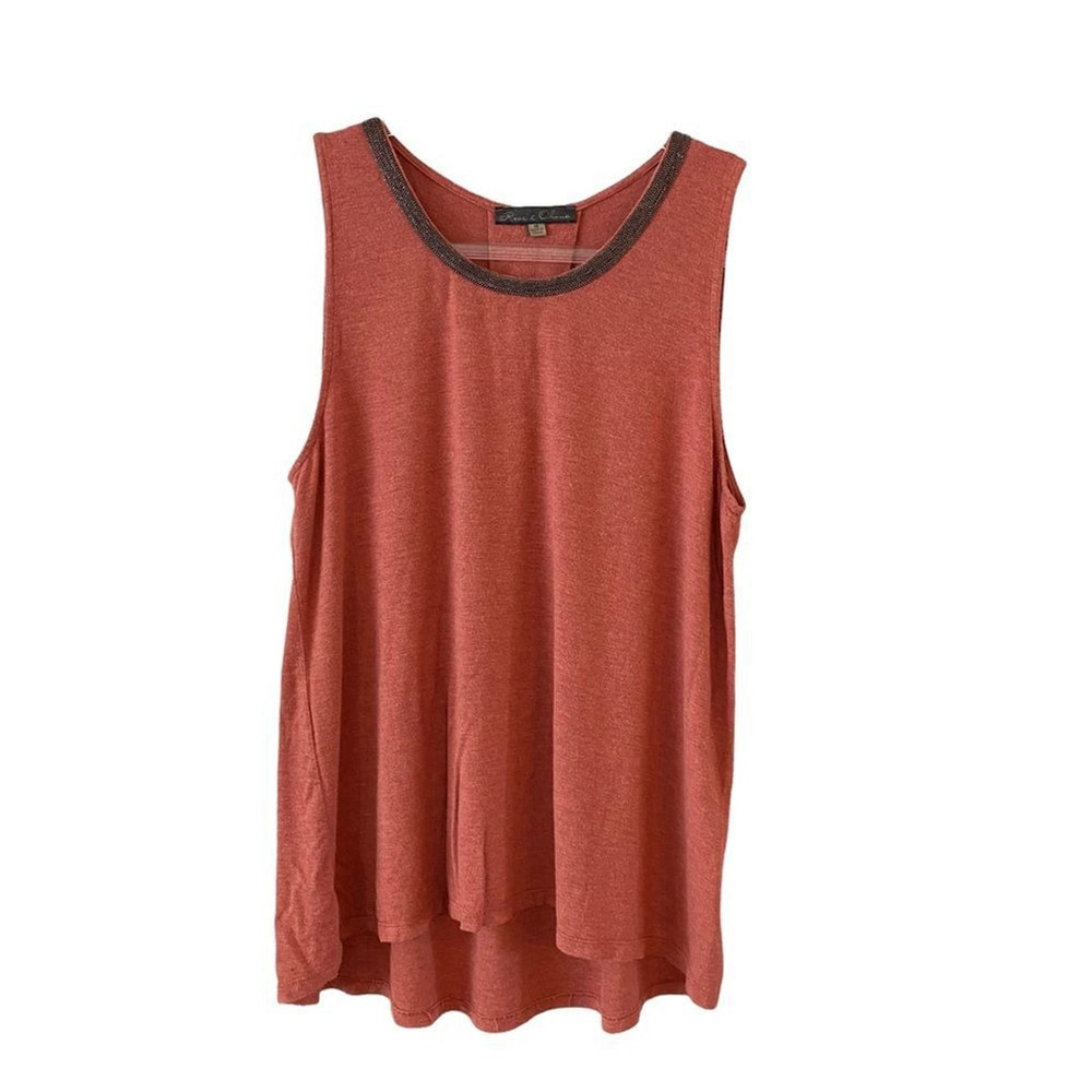Rose & Olive coral colored sleeveless tank top super soft w/beaded neck